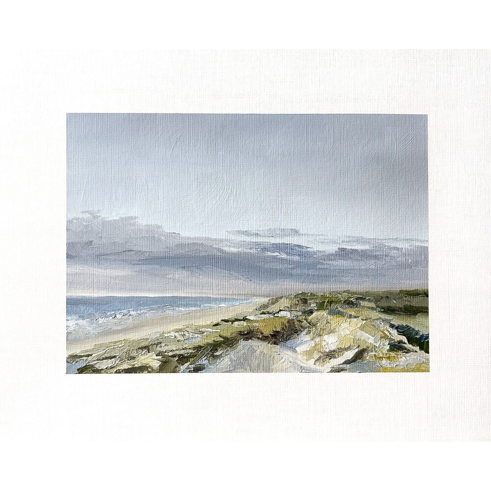 8x10 Original Oil Landscape Painting Seascape Moody Sky Beach Dunes Ocean Signed